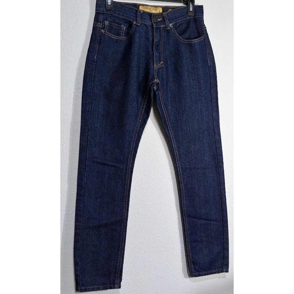 Vintage Genes 1991 Mens Slim Straight 28 x30 Jeans Dark Indigo Blue Denim Pants - Picture 2 of 13